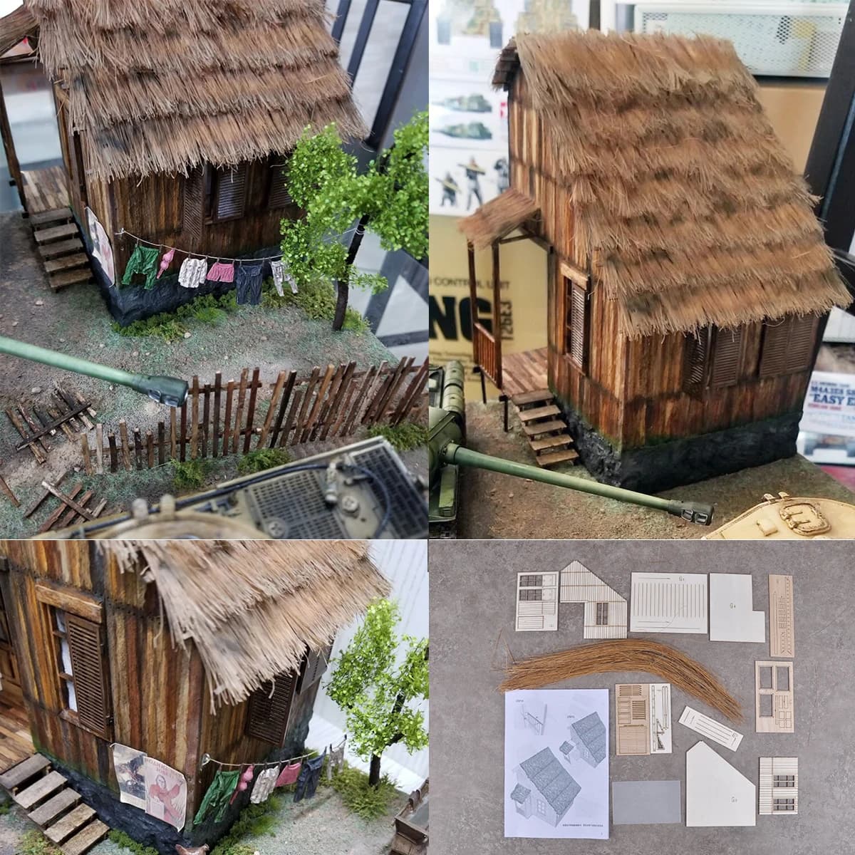 Modellino architettonico da assemblare, tavolo di sabbia, costruzione di una casetta in legno, casa di campagna, bungalow, diorama, kit di modellismo in scala 1/35