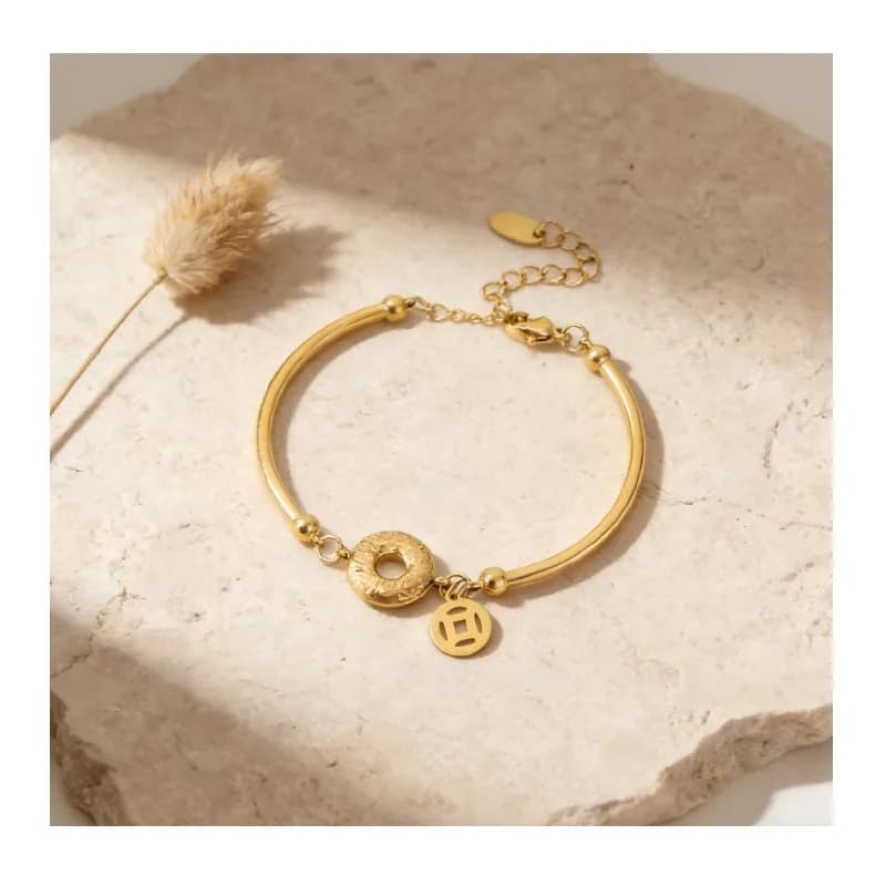 Bracciale con Moneta e Fibbia Ping An in Acciaio al Titanio, Stile Guofeng, Lusso Leggero, Gioiello Portafortuna di Design Unico, Regalo per Fidanzata