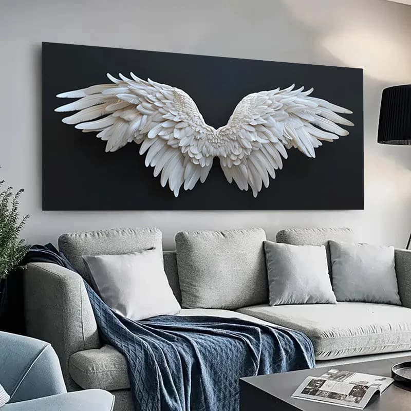 Frameless White Angel Wings Canvas Art Prints, Modern Classic Art Deco Style, Living Room Wall Decor No Frame