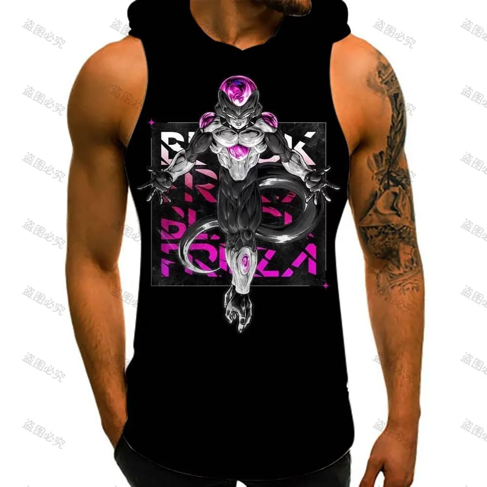 Canotta da uomo canotta con cappuccio Trend Dragon Ball Z Bodybuilding uomo moda gilet senza maniche Super Saiyan Goku abbigliamento da uomo Top