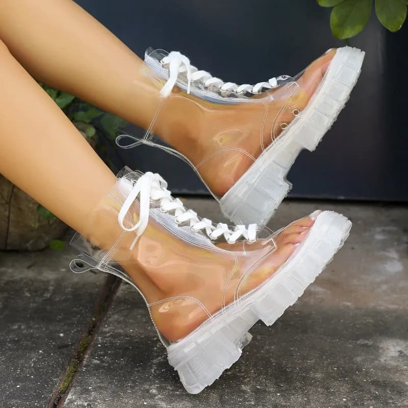 2026 Stivaletti Impermeabili con Lacci e Plateau, Scarpe Moda con Punta Rotonda e Tacco a Blocco Antiscivolo per Donne