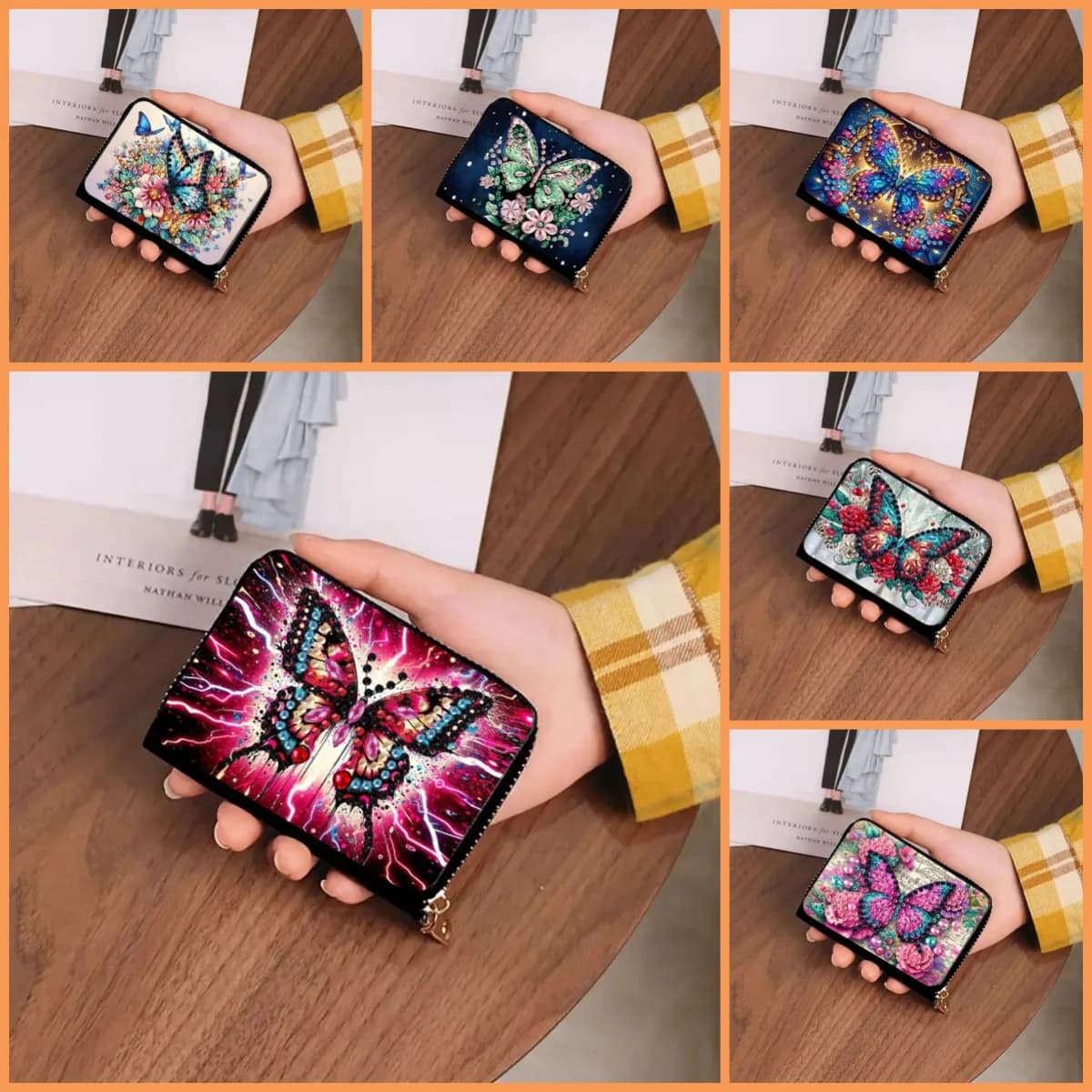 1 set di pittura diamante fai-da-te con motivo a farfalla e porta carte in PU con pietre preziose di cristallo, adatto per contenere soldi e carte bancarie