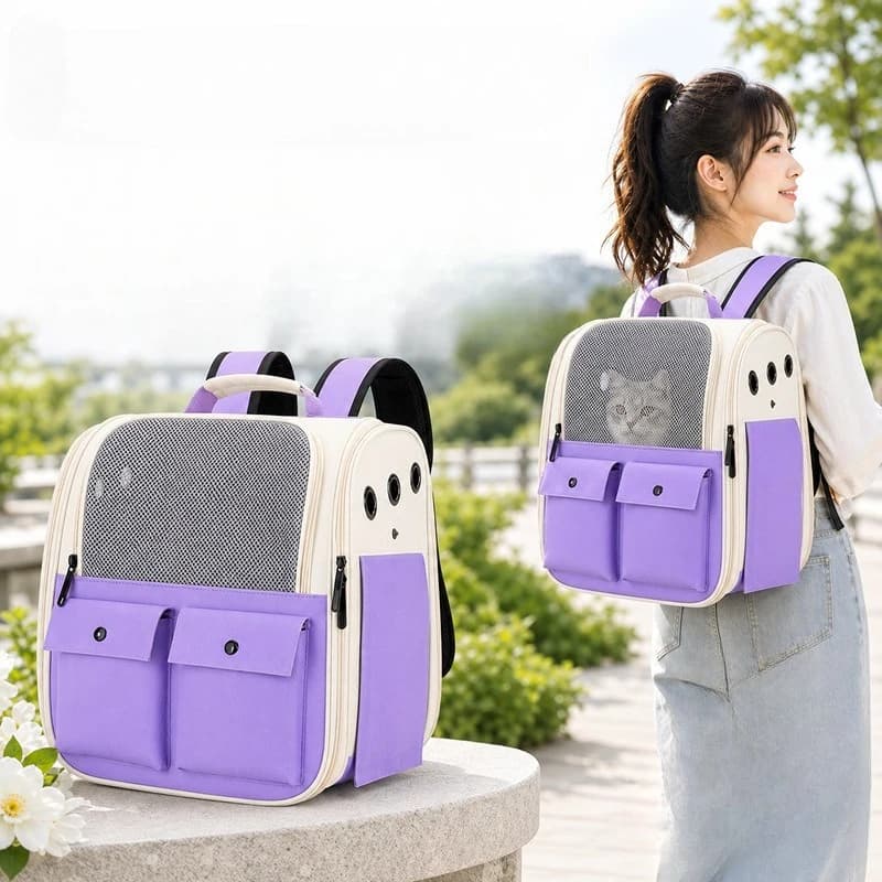 Portable Breathable Pet Backpack, Large Capacity Travel Carrier Bag for Dogs & Cats, All-Season Small Pet Backpack
