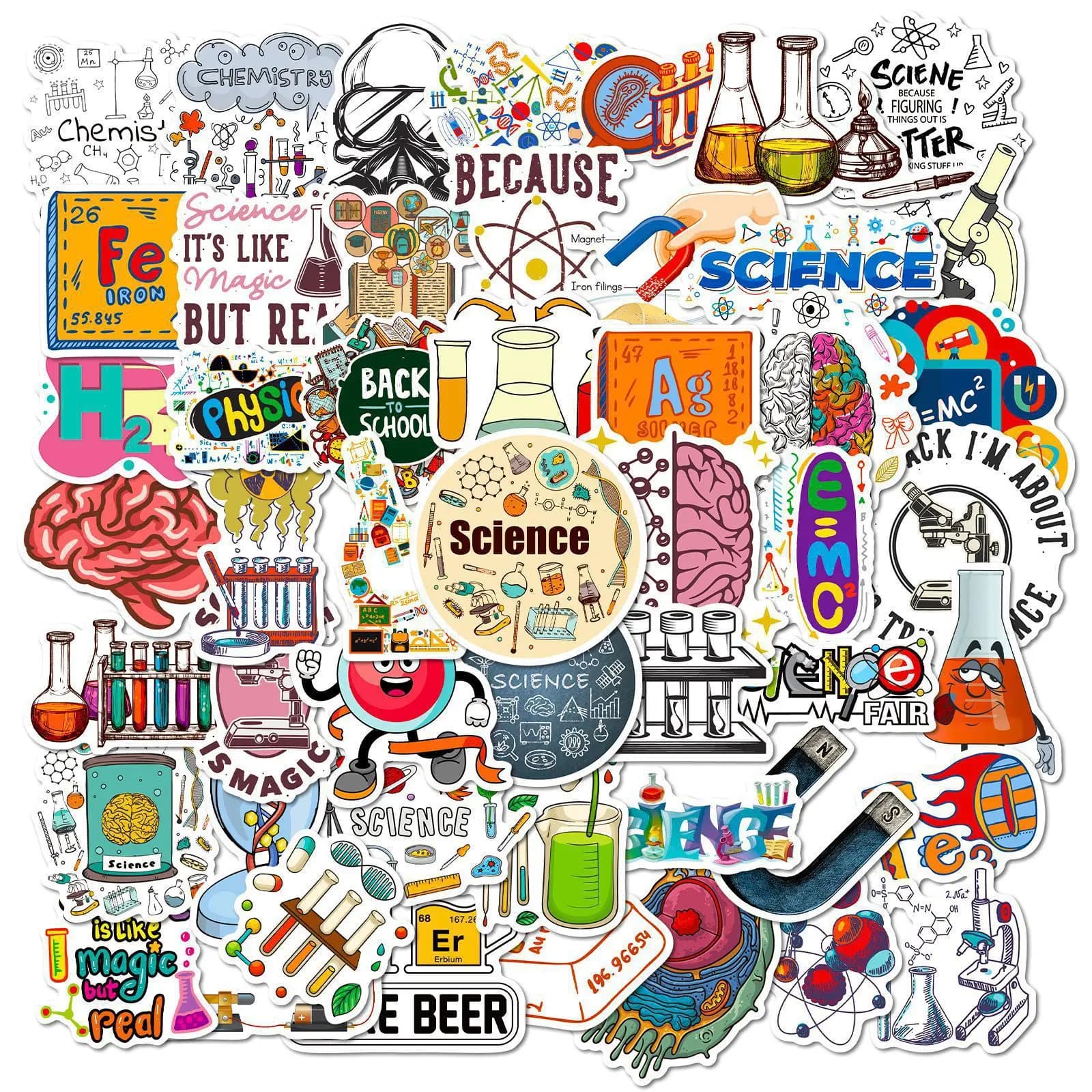 50/100 pezzi di attrezzature chimiche laboratorio scienza cartone animato forniture di laboratorio adesivi adesivi di cancelleria per notebook per computer