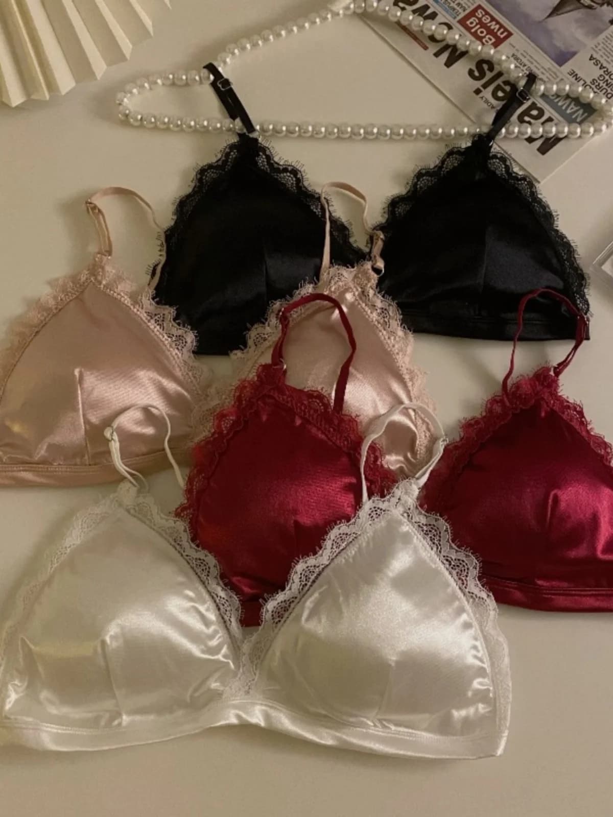 Sexy Retro Lace Trim Bralette Comfortable Breathable Seamless Cup Women's Bra Trendy Seamless Underwear Briefs