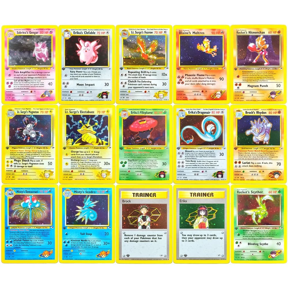 DIY PKM Cards TCG Gym Heroes 1st Edition Sabrina's Gengar Blaine's Moltres Rocket Scyther Holo English Game Collection Card