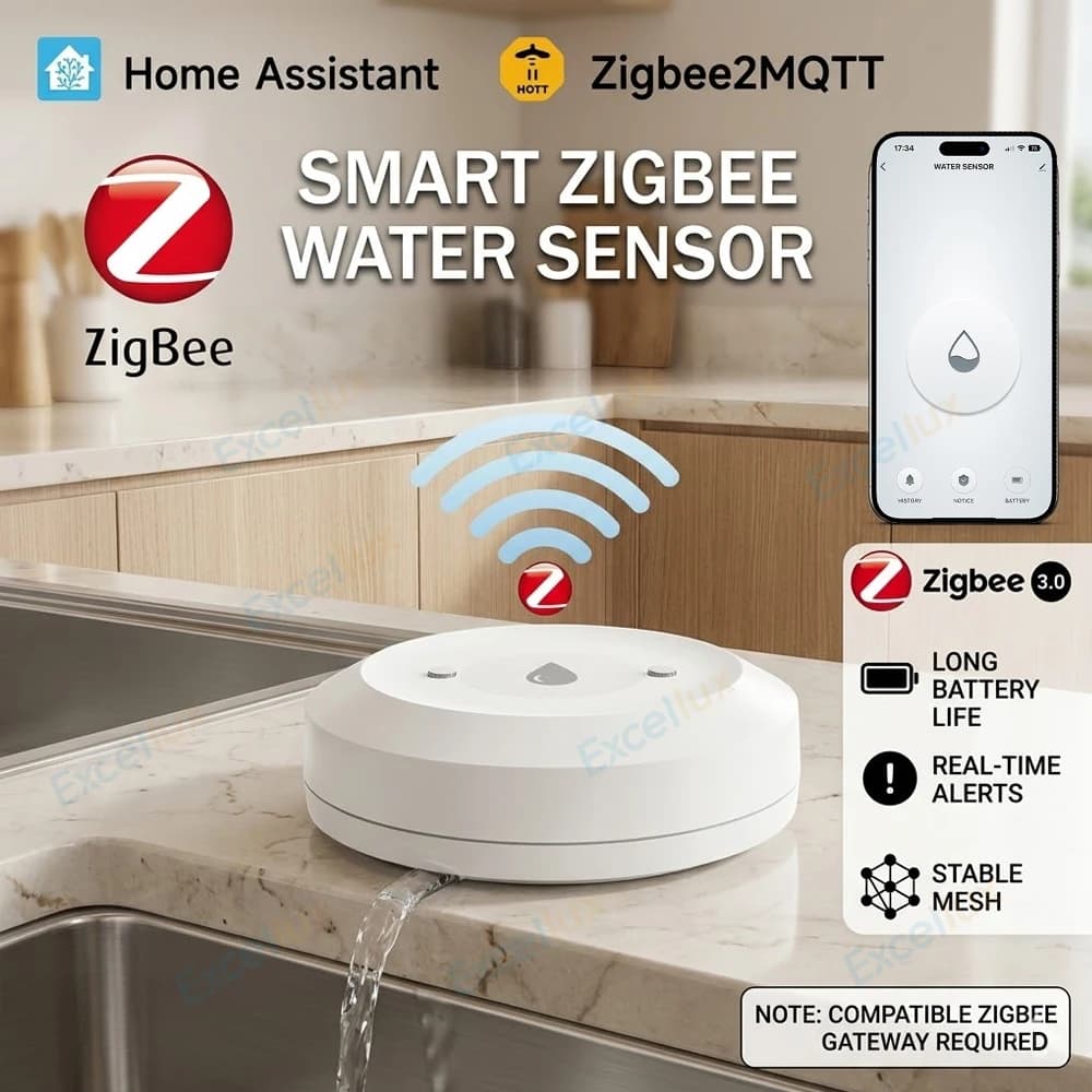 Sensore d'Acqua Zigbee, Rilevatore di Perdite e Allagamenti, Monitoraggio Remoto via App per Cucina/Bagno, Supporta Home Assistant e Z2MQTT, Richiede Gateway