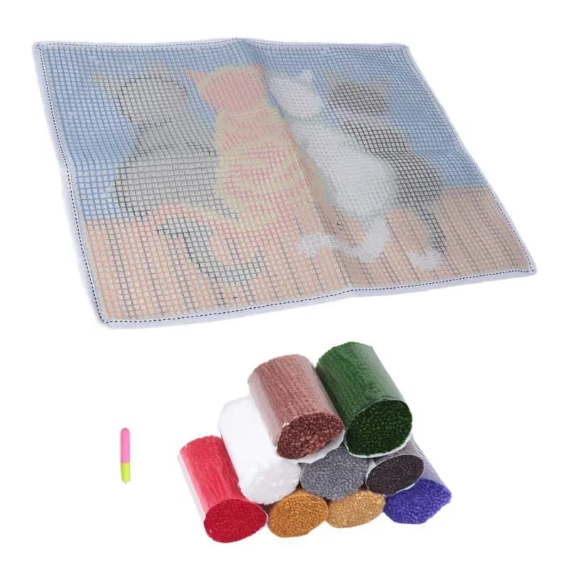 GOOD-Latch Hook Rug Kits Crocheting Carpet Rug Cats Yarn Pre-Printed Canvas Cushion Mat Crochet Tapestry Sofa Decor