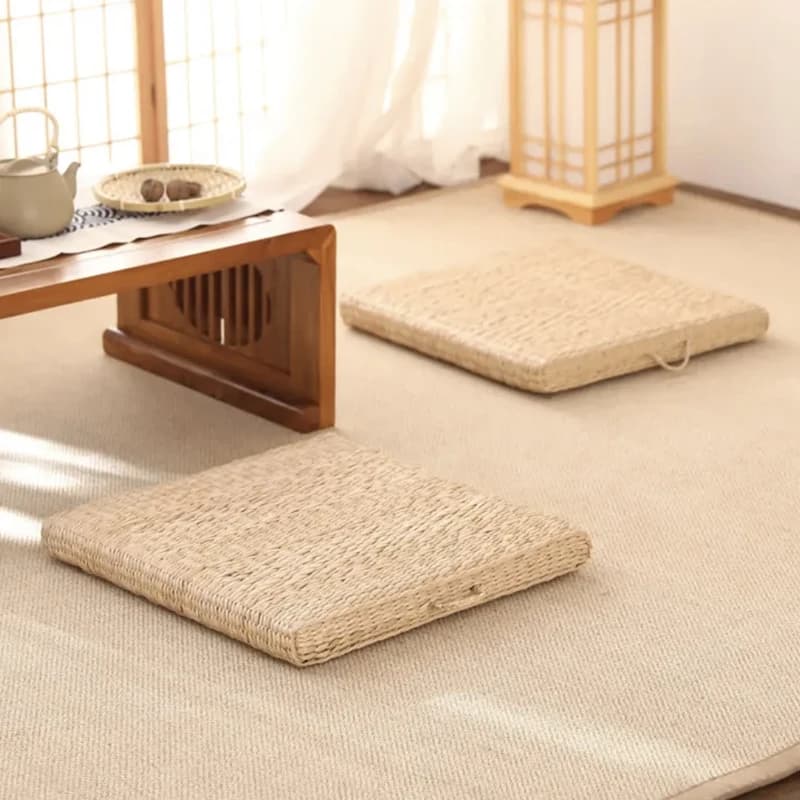 Thickened Woven Grass Zafu Cushion Tatami Style Living Room Carpet Bedroom Square Pad Zen Meditation Tea Table Floor Mat