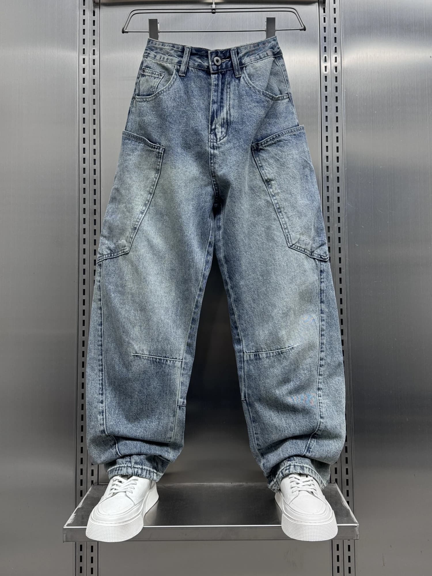 American Casual Wide Leg Jeans Men's Spring Trendy Loose Straight Workwear Pants Youth Wear Resistant Wear Waed Effect
