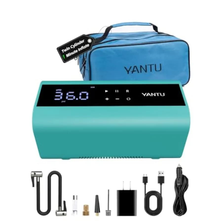 Gonfiatore per pneumatici a batteria con compressore d'aria portatile a grande schermo DualCylinder 8.3 per pneumatici per auto Pressione dei pneumatici ricaricabile 12V