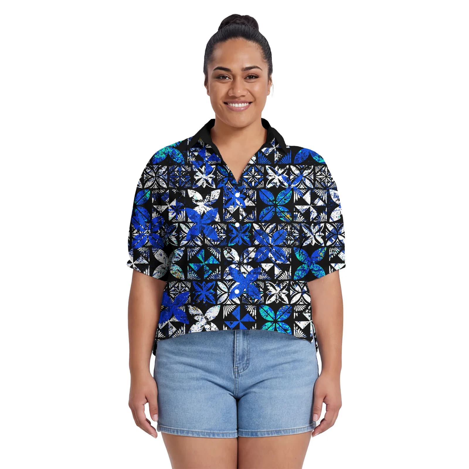 Camicetta da Donna di Lusso alla Moda, Design Personalizzato, Abbigliamento Traspirante Samoano, Stampa Floreale Polinesiana, Top in Chiffon, Camicia Aloha