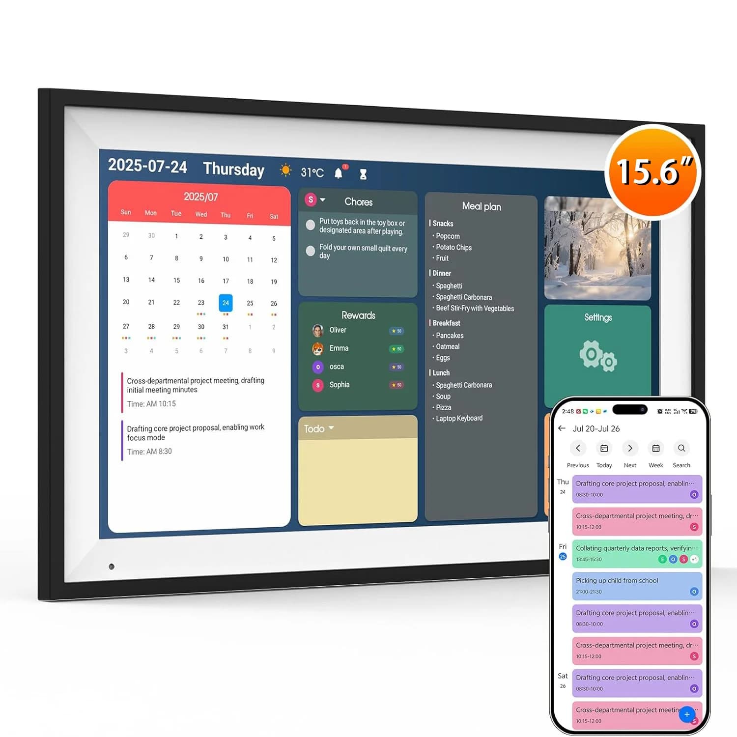 Touchscreen per pianificatore di calendario digitale da 15,6 pollici 1080P per famiglia WiFi Display interattivo Calendario digitale da parete con APP