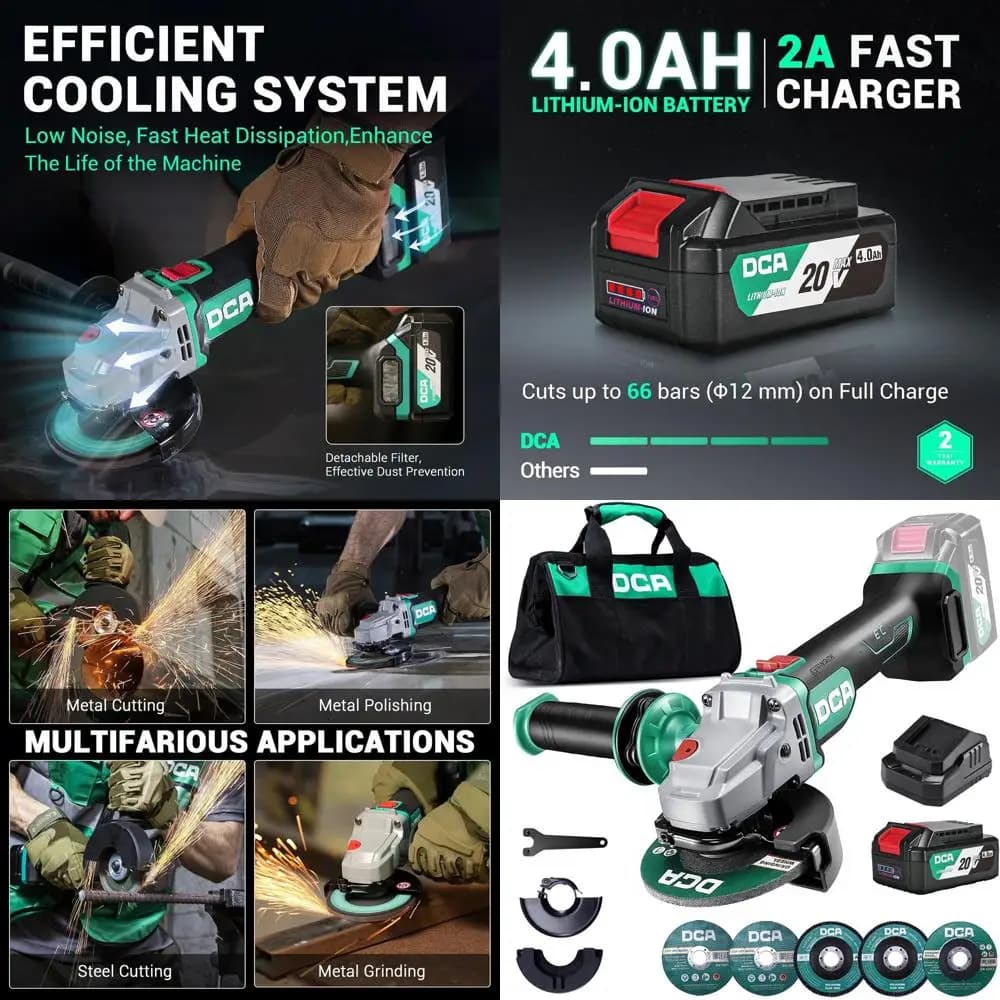 20V Battery Angle Grinder with Brushless Motor, 8500 RPM, Gearless Protection, 4.0Ah Battery, Charger and 6 Discs for Versatile Use