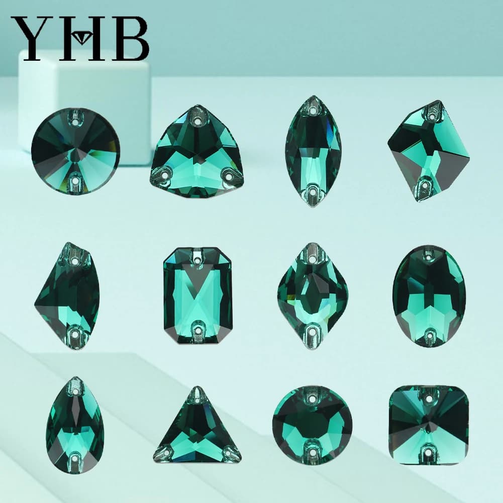 YHB T205 Smeraldo Rolivi Navette Goccia di Vetro di Cristallo AB Pietre da Cucire Flatback Cucire su Strass Per Indumento Vestiti Borse