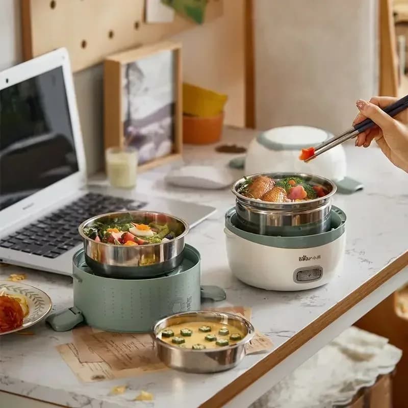 Scaldavivande Elettrico Isolato - Autoriscaldante per Riso al Vapore, Verdure e Altro. Lunch box elettrico