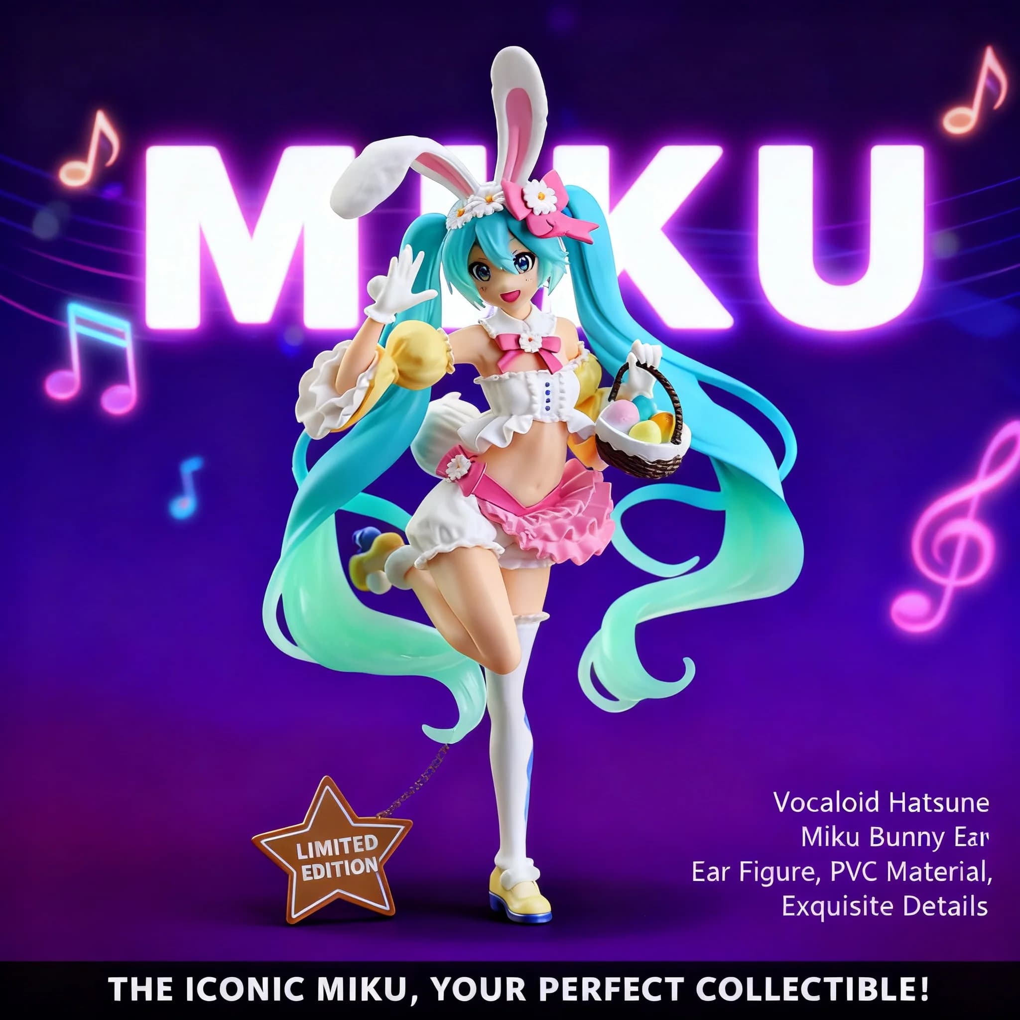Figurina di Hatsune Miku con Orecchie di Coniglio, Decorazione da Scrivania, Modellino da Collezione, Regalo per Ragazze, Merchandise per Otaku e Cosplay