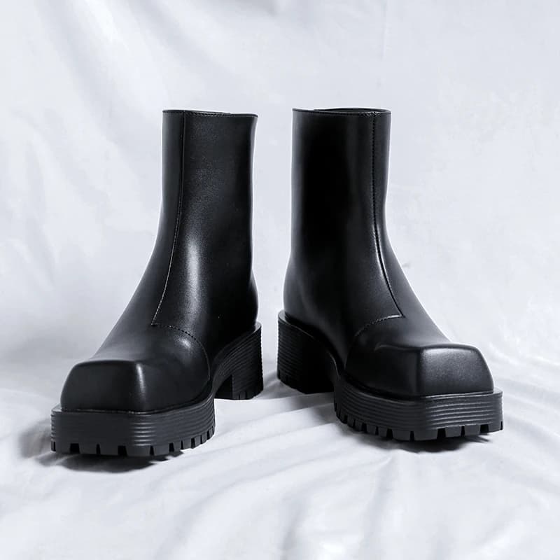 Stivali da Uomo con Tacco a Zeppa e Punta Quadrata, Stile Europeo Americano, con Rialzo Interno, alla Moda, per Esterni, a Canna Alta