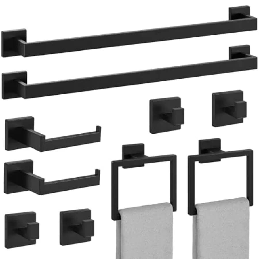 Set di Accessori Bagno Nero Opaco 24 Pezzi, Set Hardware Bagno in Acciaio Inox SUS304, Set Portasciugamani per Bagno
