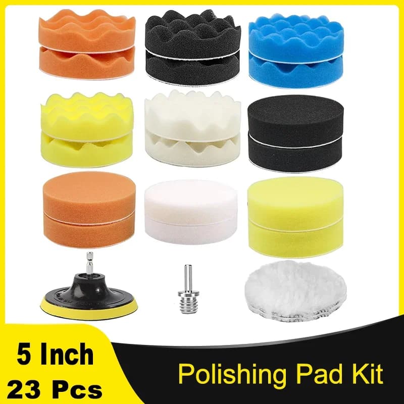 Kit di Spugne per Lucidatura da 5 Pollici, 23 Pezzi con Adattatore M10 e Pad in Lana per Lucidatura Auto, Ceratura e Pulizia del Bagno