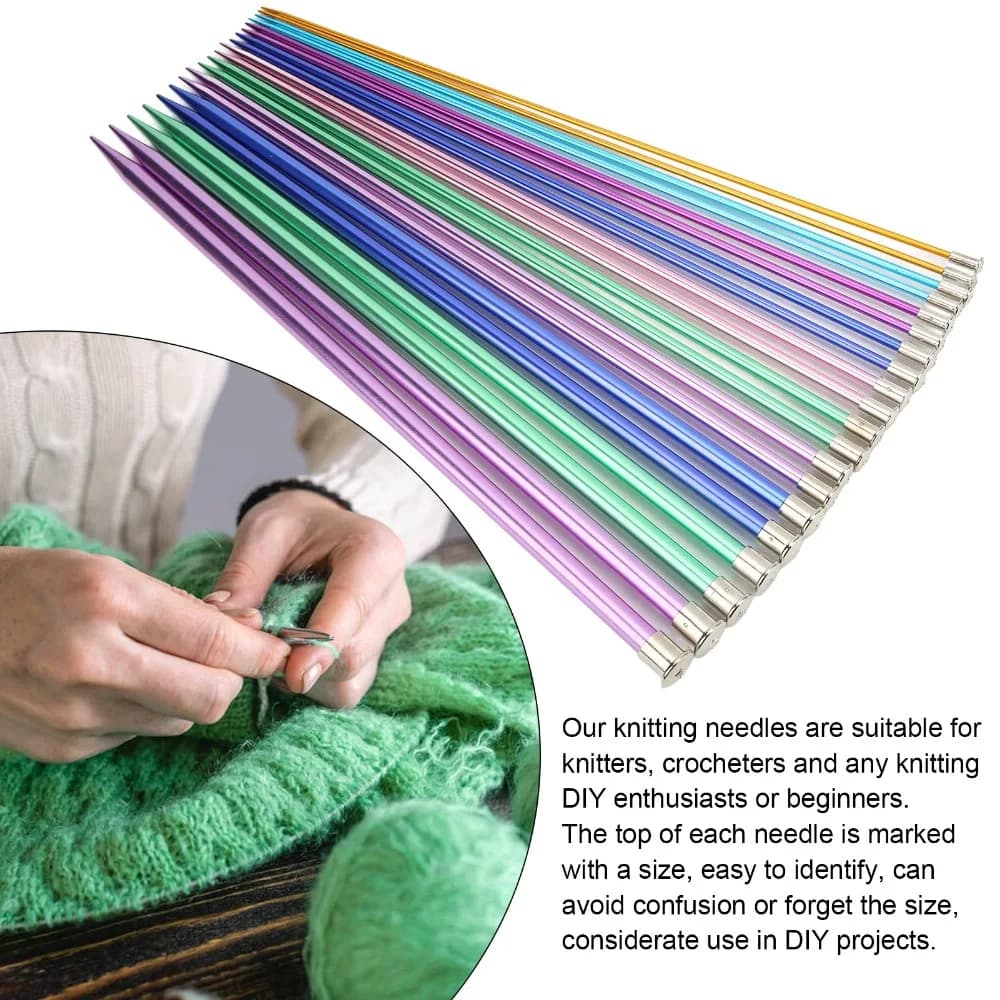 22pcs in 11 Sizes Knitting Needles Set 3.0-10.0mm 25cm Length Aluminum Knitting Needles Ultra Light Weight With Stoppers
