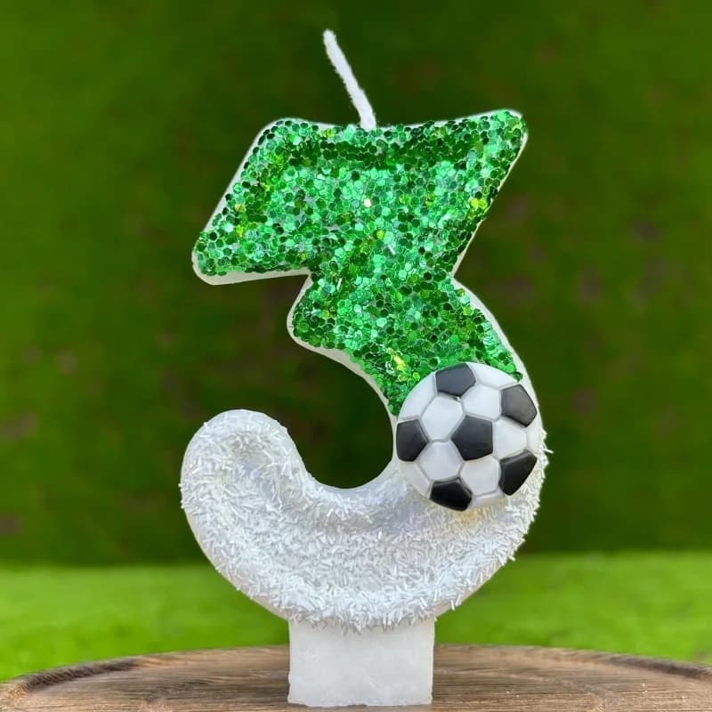 Candele di compleanno a forma di pallone da calcio verde con numeri da 0 a 10, decorazioni per torte per feste ed eventi a tema calcio, candele digitali per torte di compleanno