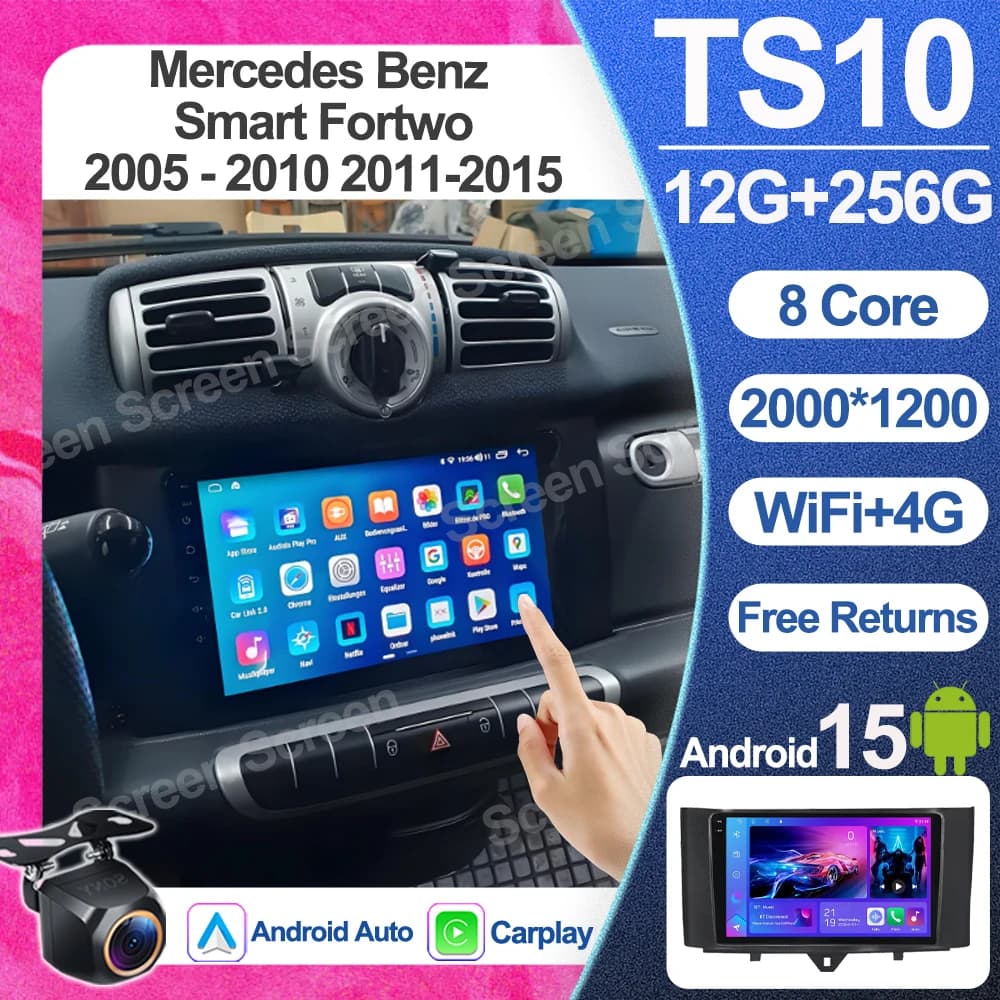 Android 15 For Mercedes Benz Smart Fortwo 2005 - 2010 2011-2015 Autoradio Video Multimedia Bluetooth Navigation GPS 2 din