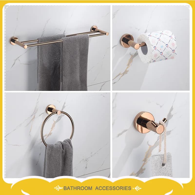 Luxury Stainless Steel Double Towel Holder Clothes Holder Set Handkerchiefs Pink Gold Bathroom Accessories Hardware