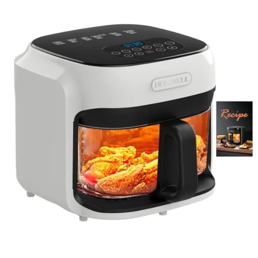 7,5QT Air Fryer with Transparent Bowl, Circular Heating, Temperature Control, Dishwasher Washable, White