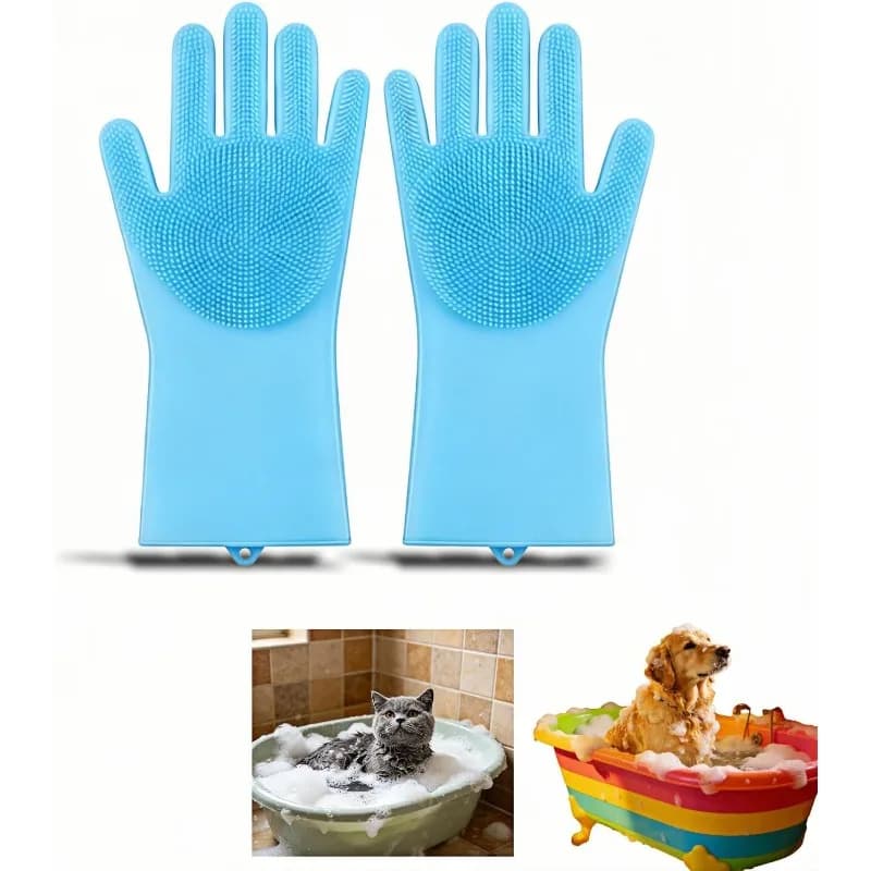 Scrubber Magic Dishwashing Cleanner Sponge Silicon Hair Removal Glove Pet Grooming Cleaning Gloves Dog Cat Bathing Shampoo Glove