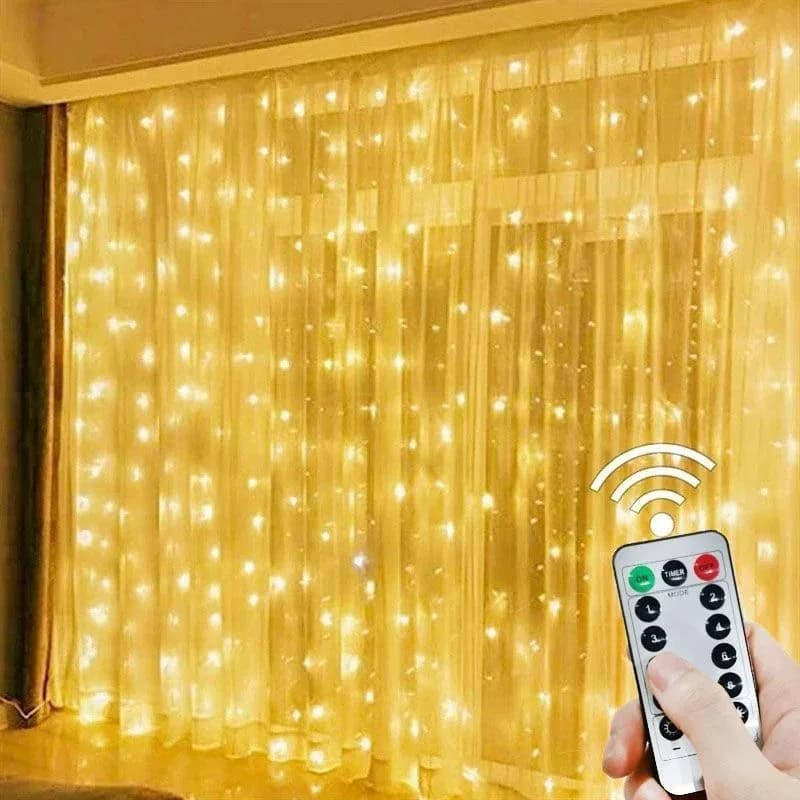 Luci a tenda LED USB 3/6/9M con 8 modalità e telecomando, luci a stringa per feste, matrimoni, decorazioni per camera da letto e soggiorno