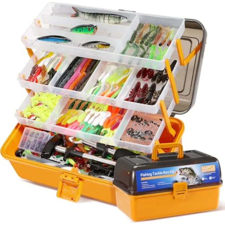 560 pieces kit box for fishing gear with baits hooks accessories 4 layers waterproof storage box set complete with fishing gear for F
