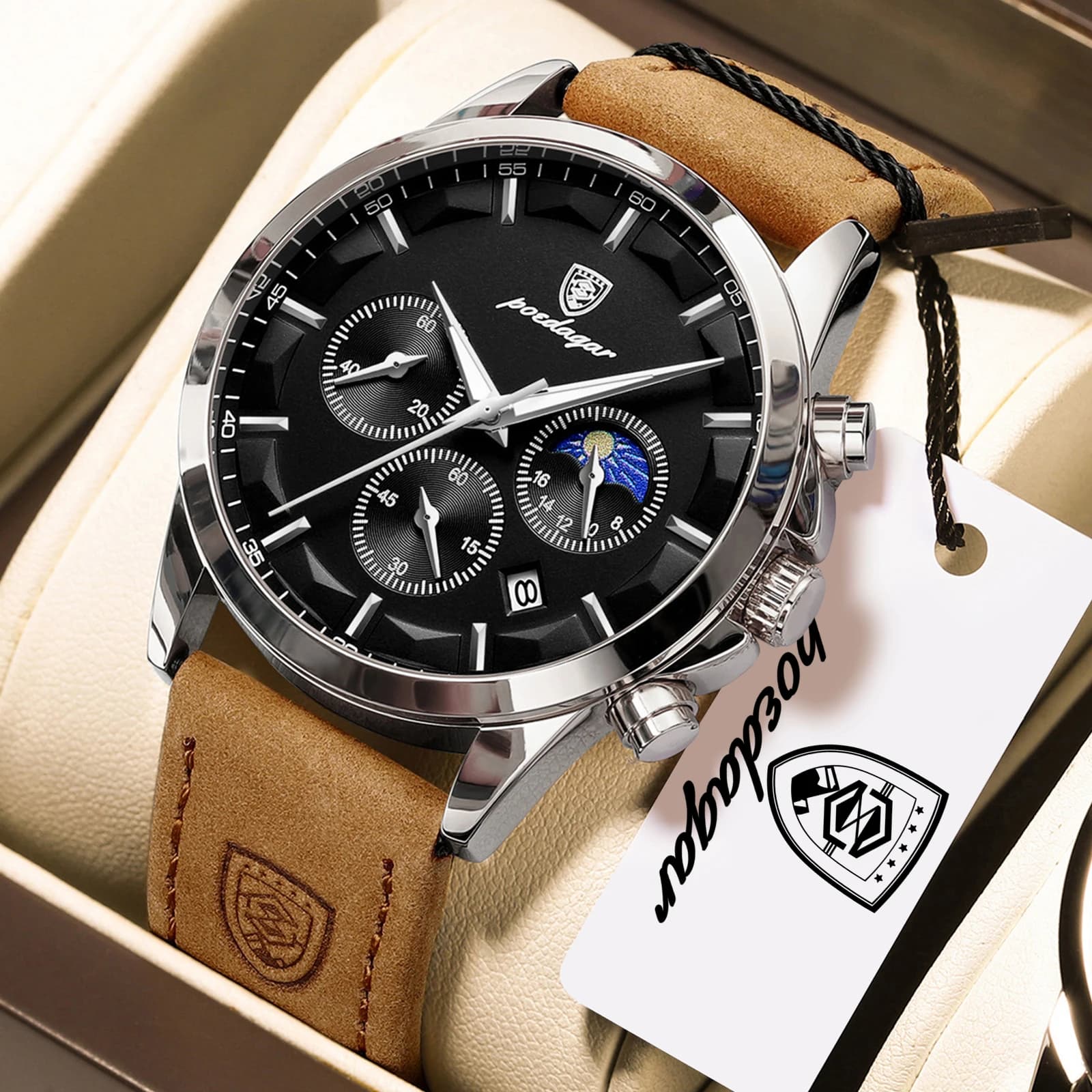 POEDAGAR Casual Quartz Men Wristwatch Luminous Waterproof Leather Business Man Clock Chronograph Date Sports Men's Watches Reloj