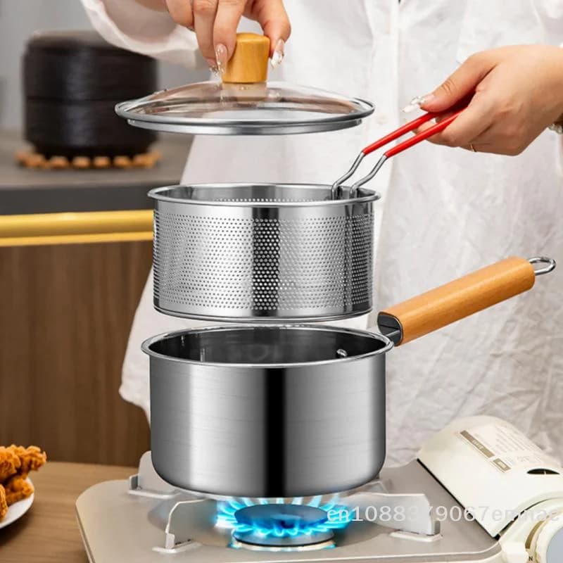 【xxx】Stainless Steel Frying Pot Tempura Fries Fryer With Strainer Chicken Fried Pan Kitchen Cooking Tool Fritadeira Oil Filter