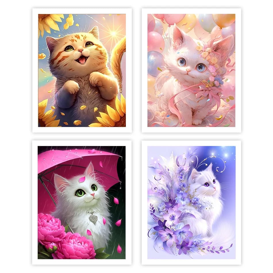 1pc frameless Painting By Numbers Adult Coloring cute Flower Cat Artwork Arts Crafts Drawing Canvas Acrylic Paints Paint Kit Can