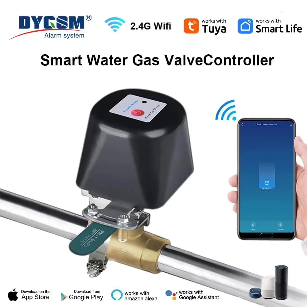 Tuya Smart WiFi Valvola dell'acqua del gas Apri manualmente il manipolatore Controllo domestico Spegnimento automatico del regolatore del gas Funziona con Alexa