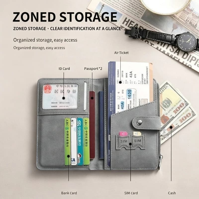 RFID Passport Holder Travel Wallet with Credit Card ID SIM Slots Pen Loop Anti Theft Document Organizer