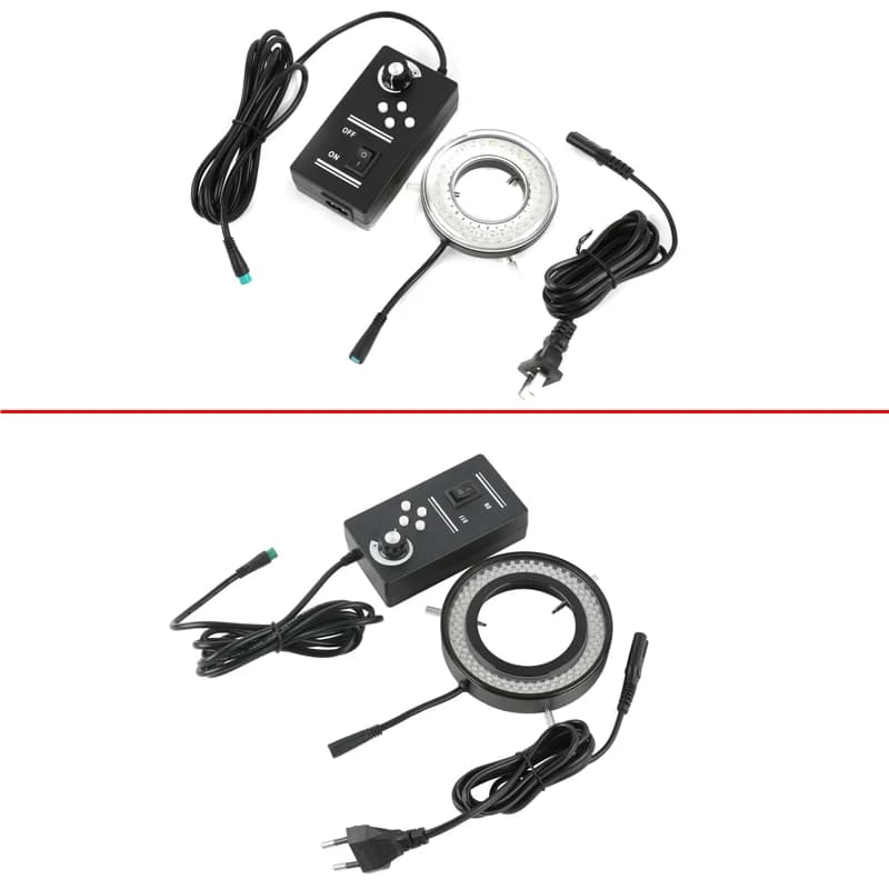 Microscopio Industriale con Illuminazione a LED a 4 Segmenti, 64/144 LED, Anello Luminoso a 4 Zone con Controllo a Rotella, Lampada Regolabile
