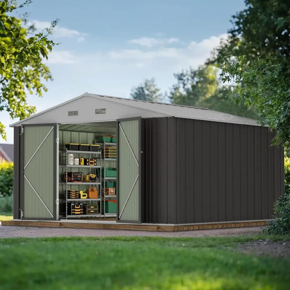 Casetta da Giardino 10x10 per Esterni - Grande Capanno in Metallo Grigio per Giardino