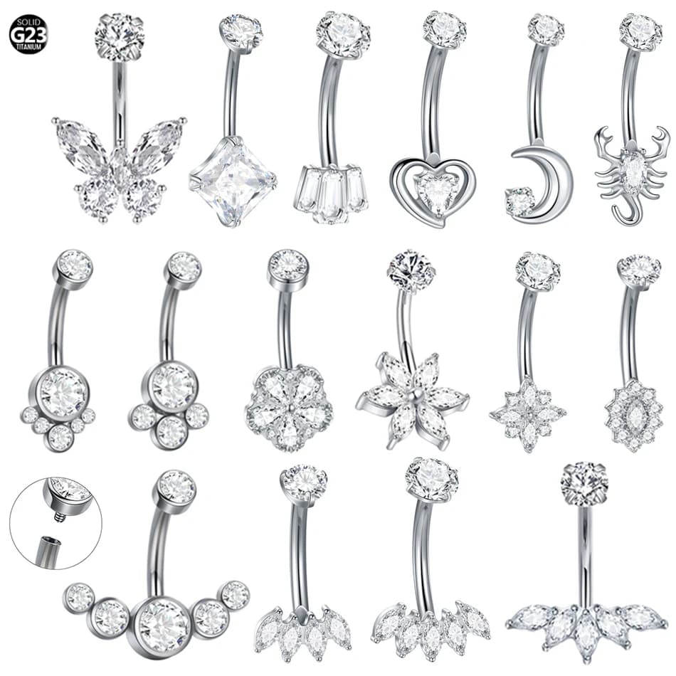 1Pc Titanio Zircone Anello di Pancia Piercing All'ombelico Filettatura Interna Anello Del Tasto di Pancia Ombligo Gioielli Penetranti Del Corpo 14G