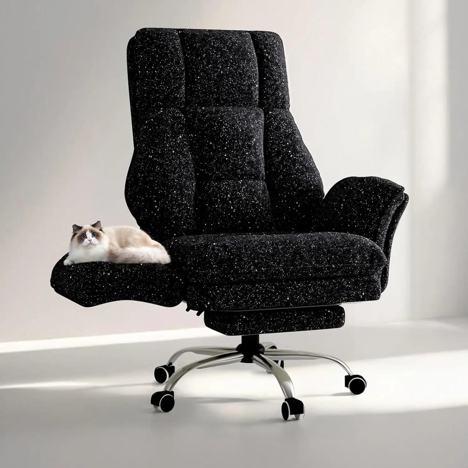 Big and Tall Office Chair, Flip Armrests for Pets & Cross Legged Sitting, Executive Ergonomic Computer Gaming Chair with Foot Re