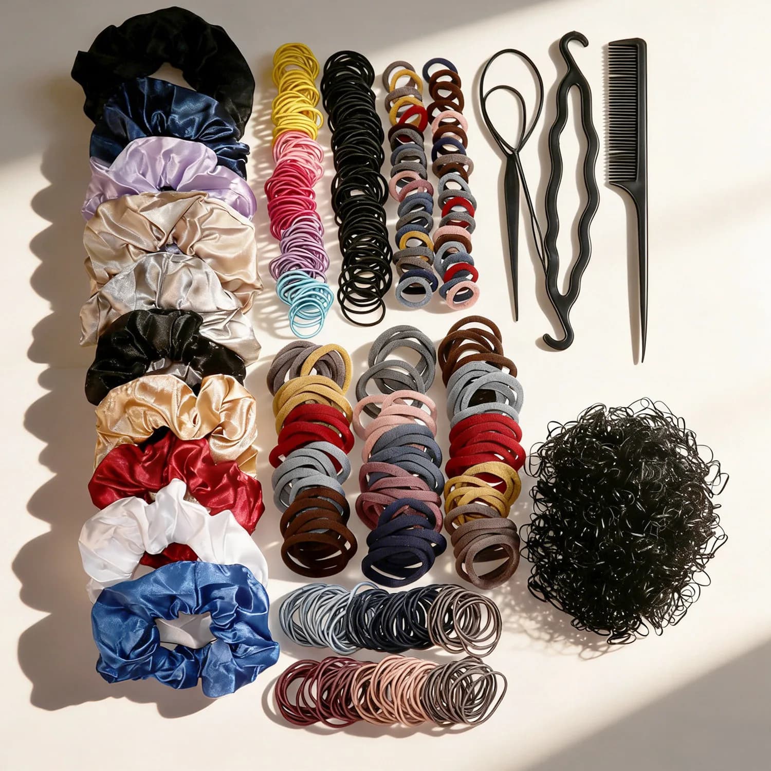 Set di accessori per capelli di vari colori e dimensioni, graziosi elastici in gomma, fasce per capelli, set di strumenti per lo styling dei capelli
