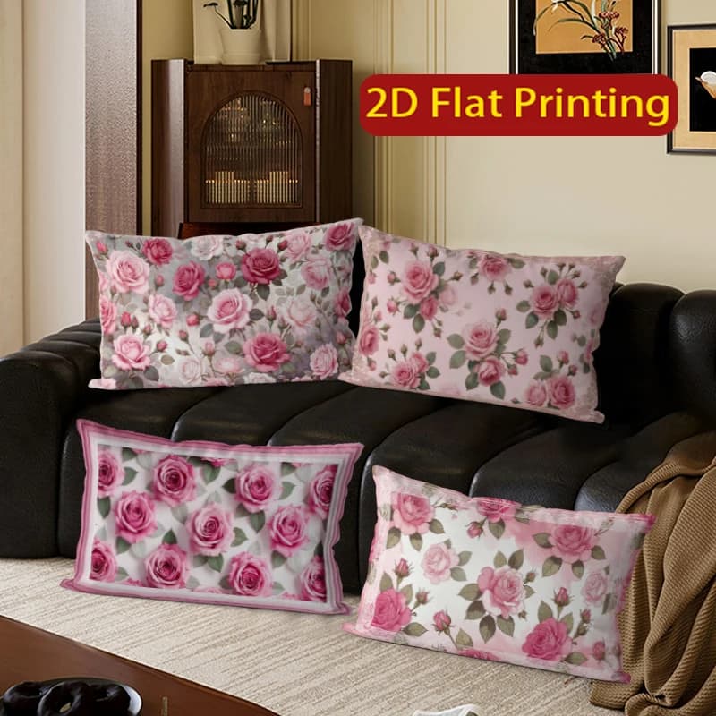 Fodere per cuscini vintage rosa con rose, adatte per divano, camera da letto, auto, cuscino rettangolare per schienale