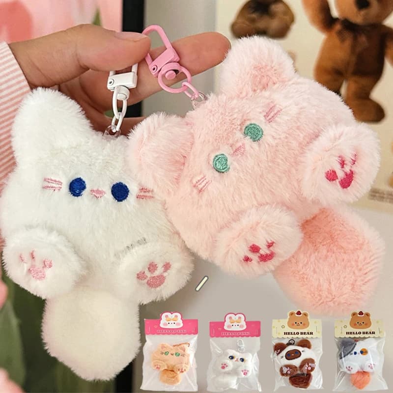 Portachiavi a Forma di Gatto in Peluche, Morbido Ciondolo per Borsa o Auto, Accessorio Decorativo per Bambini