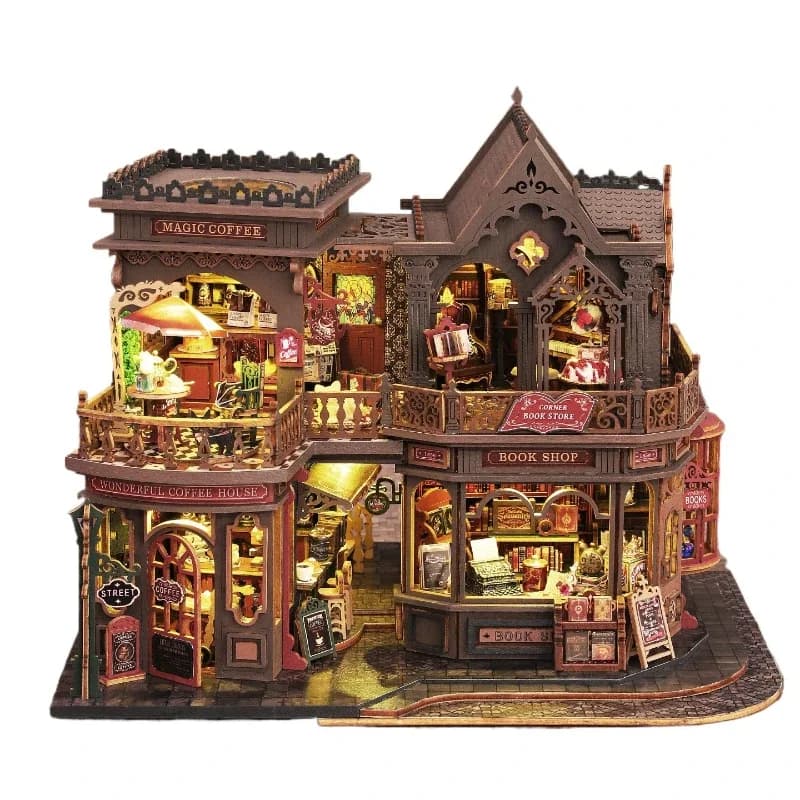 Casetta fai da te, modello in miniatura di blocco di costruzione in legno assemblato, ornamento da tavolo, regalo