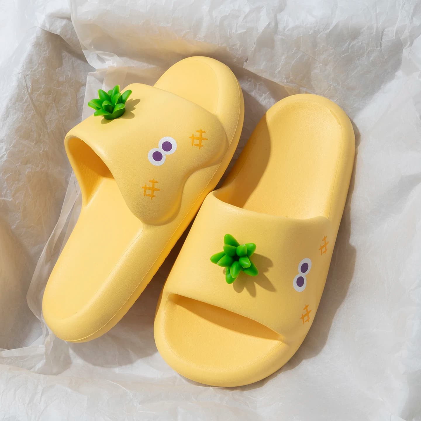 SHAJI Women Cute Pineapple Cloud Slides, Summer EVA Thick Sole Non Slip Slippers, Soft Cool Footwear for Home Bath Indoor Couple