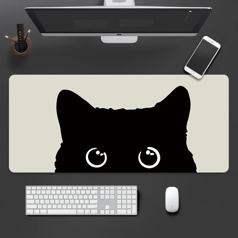 Kawaii Black Cats Rubber Mouse Pad Office Gaming Smooth Large Small Laptop Deskmat Keyboard Mat Stitched Edge Non-Slip Desk Pad