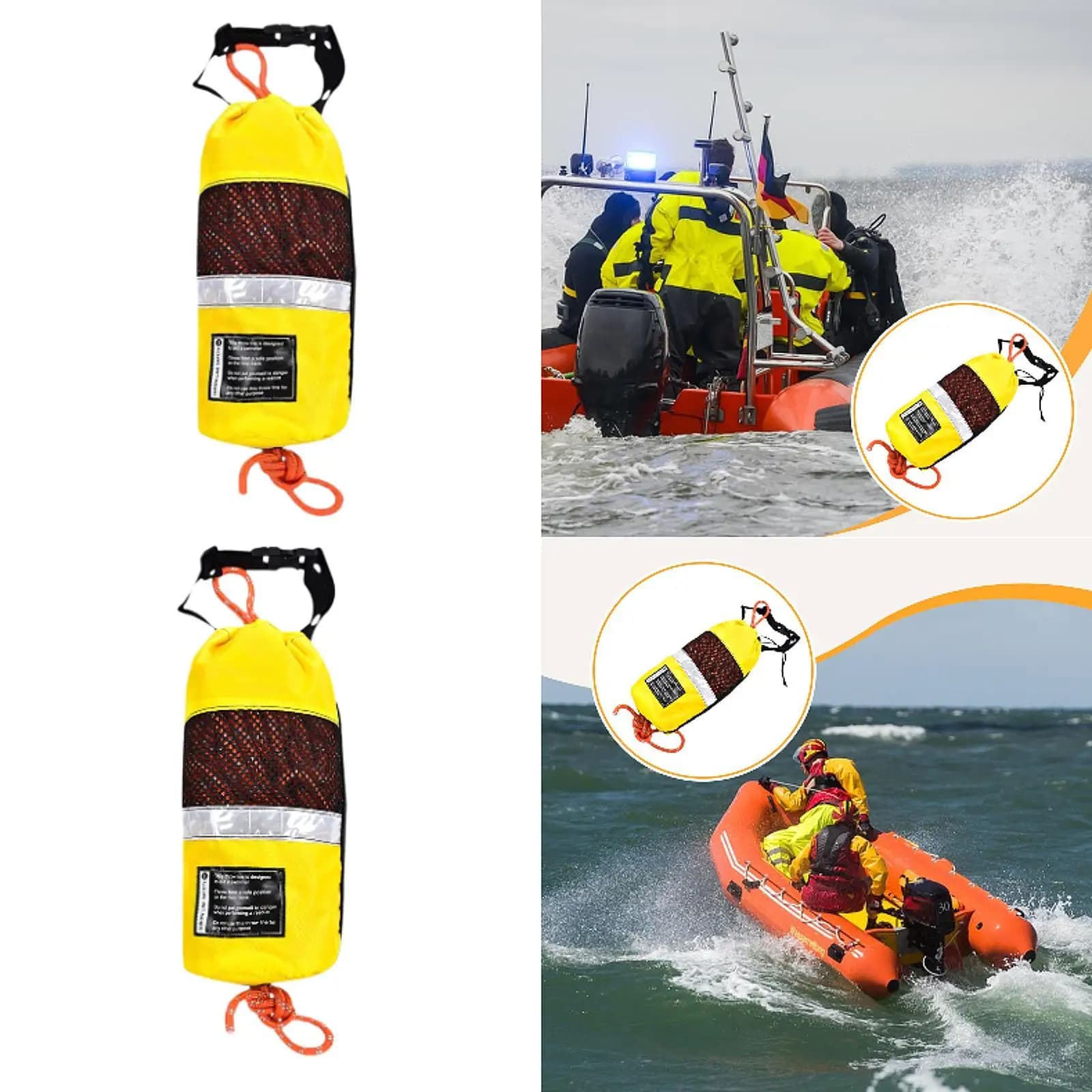 Borsa da lancio ad acqua ad alta visibilità, corda di salvataggio d'emergenza per la pesca sul ghiaccio, il nuoto, la navigazione, la canoa