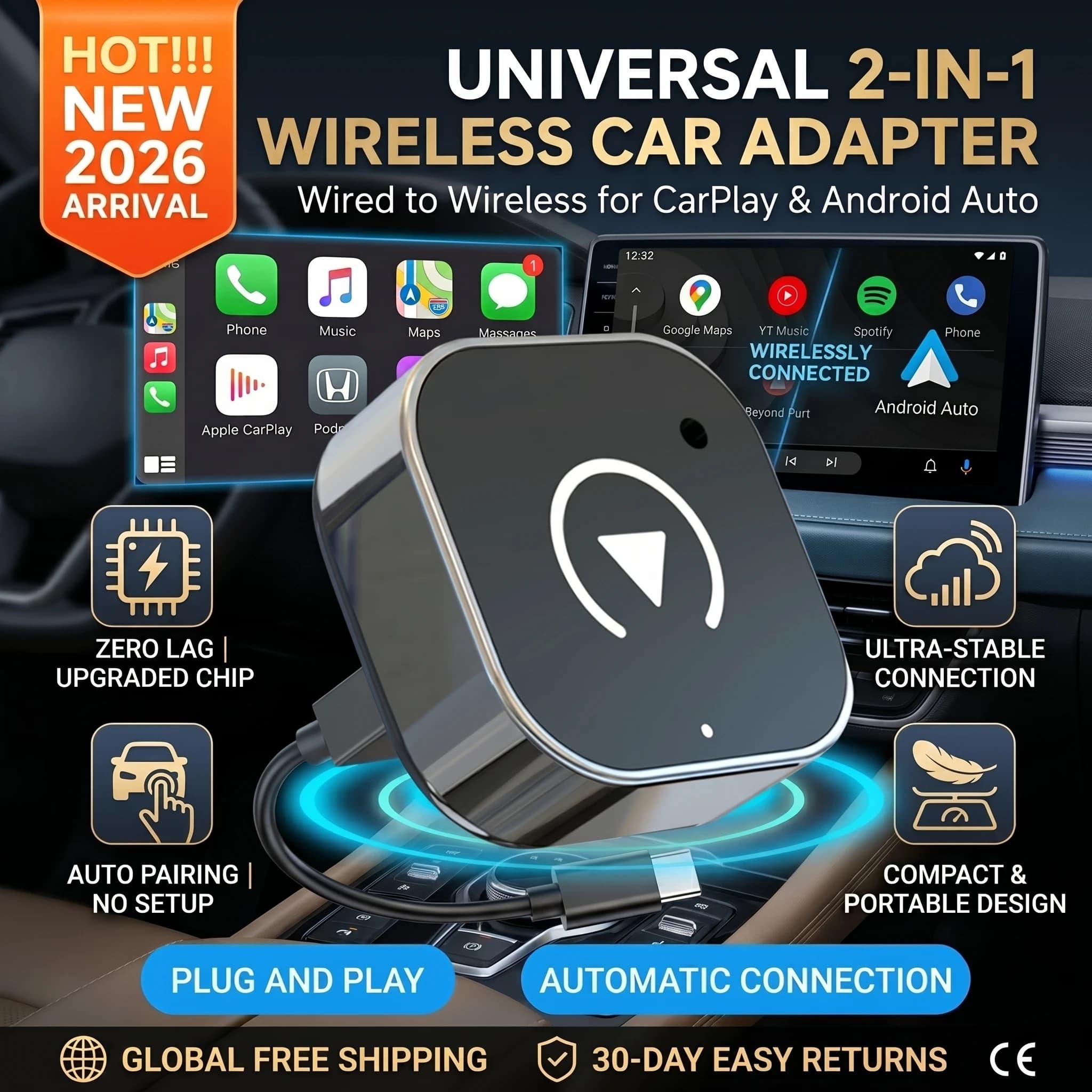 Wireless CarPlay Adapter Android Auto Dongle USB Smart Mini Box Plug And Play Universal for VW Toyota Nissan Honda Ford Benz
