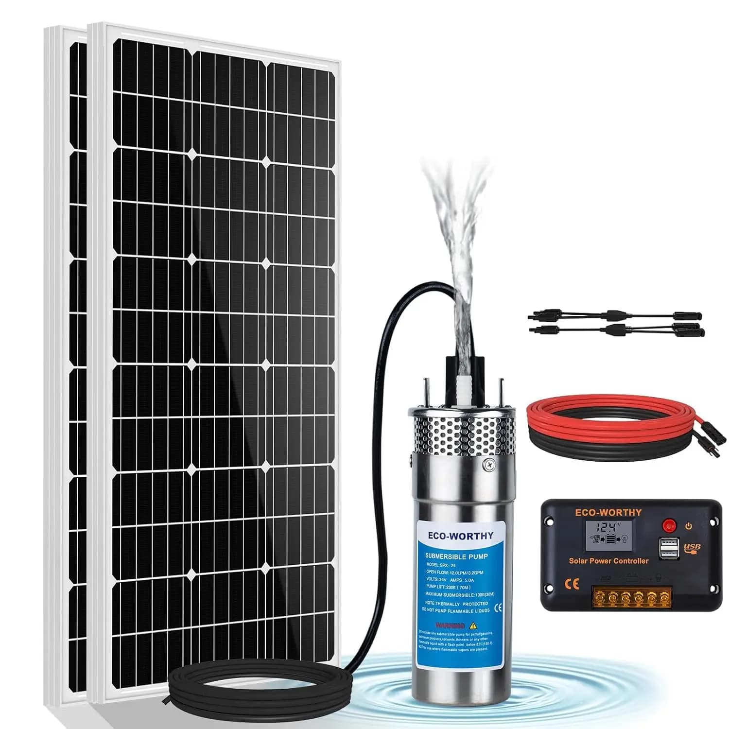Solar Well Pump Kit 12V DC Submersible Water Pump with 200W Solar Panel for Off-Grid Areas, Deep Wells, Irrigation, and, Custom